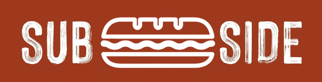 Logo with the word "SUB" on the left, "SIDE" on the right, and a stylized sandwich icon in between on a brown background.