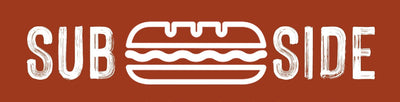Logo with the word "SUB" on the left, "SIDE" on the right, and a stylized sandwich icon in between on a brown background.